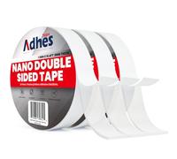 ADHES Cinta adhesiva Nano - 3 rollos cinta adhesiva de doble cara de 2 mm de espesor 30 mm x 5 m, reutilizable, transparente, arrancable manualmente multifuncional - sin rastro - lavable