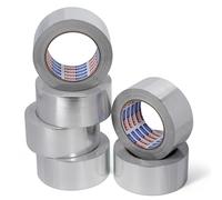 ADHES Cinta de aluminio Reforzada Con Tejido De Fibra De Vidrio cinta de alta temperatura, Resiste de 80°C a 100°C, cinta reparación de aluminio para calentadores y estufas, 50MM X 25M, 6 rollos