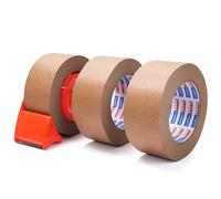 ADHES Cinta de papel kraft con cortador, biodegradable, 50 mm x 50 m, 3 rollos. Cinta de embalaje ecológica de papel kraft, cajas de cartón para transporte y traslado, para uso en embalaje.