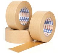 ADHES cinta Kraft húmeda y resistente al agua de 3 rollos, cinta Kraft activada por agua de 50 mm x 50 m, reciclable y fácil de degradar, alta resistencia a la tracción
