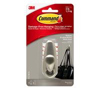 Adhesive Metal Hooks,Medium,w/2 Strips, Holds 3lbs., Nickel, Sold as 1 Each