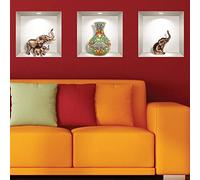 Adhesivo 3D para pared, diseño de elefantes y jarrón antiguo, 30 x 90 cm