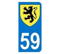 Adhesivo 59 con escudo del Nord-Pas-De-Calais para matrícula de coche (9,8 x 4,5 cm)