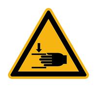 Adhesivo de Advertencia de Peligro Advertencia NF ISO 7010 - Adhesivo de Señalización Triangular Laminado Resistente al Agua y a los Rayos UV - Aplastamiento de Manos - 25x25 cm