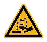 Adhesivo de Advertencia de Peligro Advertencia NF ISO 7010 - Adhesivo de Señalización Triangular Laminado Resistente al Agua y a los Rayos UV - Sustancias Corrosivas - 60x60 cm