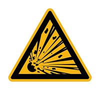 Adhesivo de Advertencia de Peligro NF ISO7010 - Adhesivo triangular de plástico Laminado Resistente al Agua y a los rayos UV - Materiales Explosivos - 25 x 25 cm