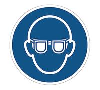 Adhesivo de Obligación NF ISO7010 - Adhesivo Circular de Plástico Laminado Resistente al Agua y a los Rayos UV - Se Requieren Gafas Protectoras - Diámetro 35 cm