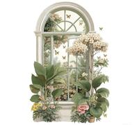 Adhesivo de pared 3D extraíble para ventana falsa con diseño floral y verde, material de vinilo para mejorar las paredes del hogar u oficina