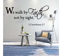 Adhesivo de pared con texto en inglés "We Walk by Faith", cita inspiradora Not by Sight 2 Corintios 5:7, calcomanía de pared cristiana para sala de estar, dormitorio, oficina, decoración autoadhesiva