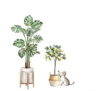 Adhesivo de pared de planta verde nórdico impermeable PVC grande calcomanía para sala de estar, dormitorio, estudio, decoración del hogar, fácil de despegar y vinilo mural, 98 x 93 cm