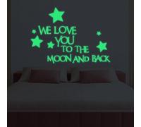Adhesivo de pared de PVC que brilla en la oscuridad We Love You And Back Star, decoración luminosa para el hogar, se aplica en paredes, espejos, marcos y superficies lisas