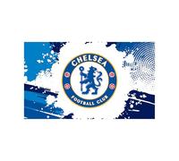 Adhesivo de pared de vinilo con licencia del Chelsea FC, tamaño mediano, 100 cm de ancho x 60 cm de alto, escudo a todo color sobre salpicaduras gráficas, azul
