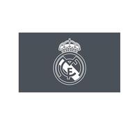 Adhesivo de pared de vinilo con licencia del Real Madrid, tamaño mediano (100 cm de ancho x 60 cm de alto), escudo blanco sobre gris frío