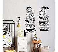 Adhesivo de pared de vinilo negro extraíble con un niño leyendo un libro, ideal para crear un ambiente divertido y educativo en un aula, parque infantil u otro espacio, 57 x 62 cm