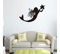 Adhesivo de pared extraíble negro - Calcomanía de sirenita - habitación temática del océano - Ambiente romántico de ensueño 60 x 60 cm