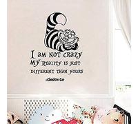 Adhesivo de pared extraíble negro con diseño de gato de Cheshire, calcomanía de pared para habitación de niños o dormitorio para crear un ambiente de ensueño 57 x 44 cm