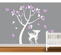 Adhesivo de pared grande Árbol Cervatillo Mariposas Aves. Hoja de 4 piezas Decoración de pared para la habitación de un niño. Etiqueta de la pared Pegatinas para niños.