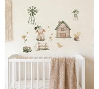 Adhesivo de pared moderno de conejo de granja con patrones a base de plantas para sala de estar, dormitorio, cocina, decoración interior e interés visual