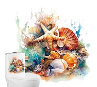 Adhesivo de pared para asiento de inodoro - Calcomanías para asiento de tapa de inodoro del mundo submarino | Coral, Estrellas De Mar Y Peces; Pegatinas decorativas para asientos de inodoros de baño,