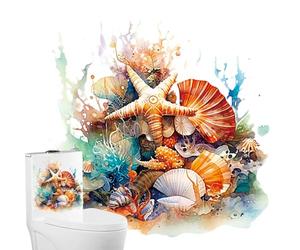 Adhesivo de pared para asiento de inodoro - Calcomanías para asiento de tapa de inodoro del mundo submarino | Coral, Estrellas De Mar Y Peces; Pegatinas decorativas para asientos de inodoros de baño,