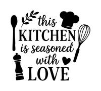 Adhesivo de pared para cocina, corte de vinilo, con texto en inglés "This Kitchen is Seasoned with Love", 550 x 485 mm