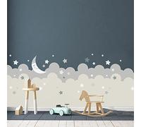 Adhesivo de pared para niños Buonas Noches Medida 100_x_280_cm Decoraciones para la habitaciòn de los niños. Made in Italy Adeshivos de pared Luna y Nubes Adhesivo de pared Gigante de las nubes