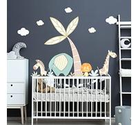 Adhesivo de pared para niños, decoración de habitación infantil, diseño de animales escandinavos y palmera mágica, 60 x 90 cm