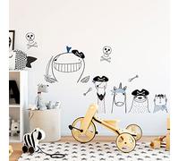 Adhesivo de pared para niños, decoración de habitación infantil, diseño de animales piratas en el mar, 60 x 90 cm