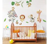 Adhesivo de pared para niños, decoración de habitación infantil, diseño de elefante y amigos de la sabana, 90 x 60 cm