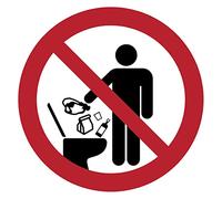 Adhesivo de Señalización Laminado Redondo Adhesivo Resistente al Agua ISO 7010 - Adhesivo Laminado Resistente a los Rayos UV - Prohibido Tirar Objetos En Los Baños - Diámetro 25 cm