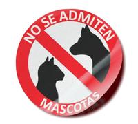 Adhesivo de señalización prohibición paso de animales · Pegatina No se admiten mascotas · Autoadhesivo · Artículo 29.2 de la ley de bienestar animal · Señal prohibido animales (Pegado Interior, 20 cm)