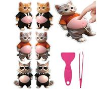 Adhesivo De Vientre De Gato - Calcomanías Para Niños 3D Blandas Y Divertidas De 6 Piezas | Pegatinas De Animales De Dibujos Animados, Decoración De Tazas De Agua Para Tabletas, Cuadernos, Libros De Ti