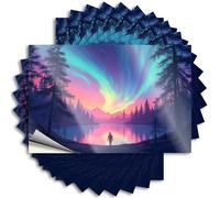 Adhesivo de vinilo para invitados, hombre de pie junto al lago bajo Aurora Borealis genial para uso del profesor (6 x 9 cm)