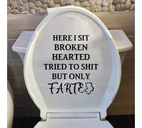 Adhesivo de vinilo para pared de inodoro, baño, baño, baño, baño, baño, pared, con texto en inglés "Here I Sit Broken Hearted Tried to Shit But Only Farted", color negro