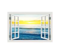Adhesivo decorativo 3D para pared, diseño de ventana falsa, amanecer y vista al mar, para decoración del hogar, baño, sala de estar, dormitorio, amanecer
