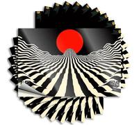 Adhesivo decorativo con texto en inglés "Animation", diseño de rayas blancas y negras que conducen a un círculo rojo. Decoración estética para habitación (6 x 9 cm)