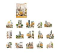 Adhesivo decorativo de paisaje de ciudad retro impermeable para álbumes de recortes, diario, álbum de fotos, portátil, decoración de arquitectura