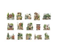 Adhesivo decorativo de paisaje de ciudad retro impermeable para álbumes de recortes, diario, álbum de fotos, portátil, decoración de arquitectura