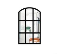 Adhesivo decorativo de pared de espejo acrílico con marco de madera en un diseño de ventana de media luna para decoración de pared única y artística (negro)