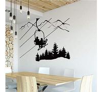 Adhesivo decorativo de pared para teleférico de montaña nevada, vinilo negro, apto para restaurantes, salas de estar y otros lugares para crear un ambiente natural y fresco, 80 x 58 cm