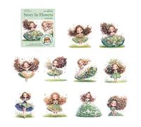 Adhesivo decorativo para diario, diseño de niña de dibujos animados, paisaje y flores