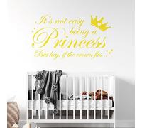 Adhesivo decorativo para pared con texto en inglés "It's not Easy Being a Princess, but Hey, if The Crown fits... - Adhesivo decorativo para habitación de niñas [XXL] [Limón]