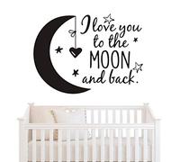 Adhesivo decorativo para pared, diseño con texto en inglés"I Love You to The Moon and Back", negro, 57x78cm