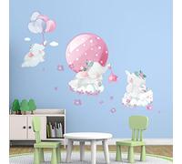 Adhesivo decorativo para pared, diseño de elefantes y globos mágicos, 90 x 60 cm