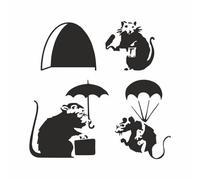 Adhesivo decorativo para pared, diseño de ratas Banksy, 4 diseños, 11 x 13 cm, adhesivo para pared y muebles, con instrucciones (idioma español no garantizado), para salón, dormitorio, pasillo