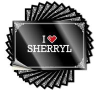 Adhesivo divertido con texto en inglés "I Love Sherryl Laptop Happy" (12 x 18 cm)