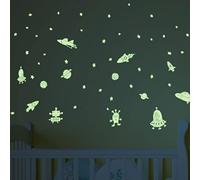 Adhesivo fluorescente luminoso de hasta 5 horas de Suite, decoración para habitación de bebé y niño, adhesivo de pared fluorescente para 60 estrellas y robots del espacio