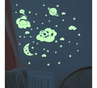 Adhesivo fluorescente luminoso de hasta 5 horas de vida - Decoración para habitación de bebé y niño, adhesivo de pared fluorescente 50 estrellas y 2 pandas en las nubes
