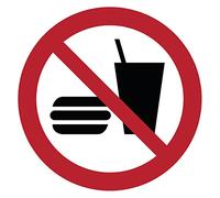 Adhesivo Laminado Redondo Resistente al Agua NF ISO7010 - Adhesivo Laminado Resistente a los Rayos UV - No Comer ni Beber - Diámetro 10 cm