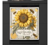 Adhesivo magnético para lavavajillas con diseño de abejas de girasol rústico para decoración de electrodomésticos de cocina, cubierta magnética reutilizable para nevera, 66 x 58 cm